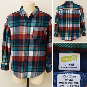 Crazy 8 Boys L (10–12) Multicolor Plaid Button-Up Flannel Shirt Fall Cozy Preppy